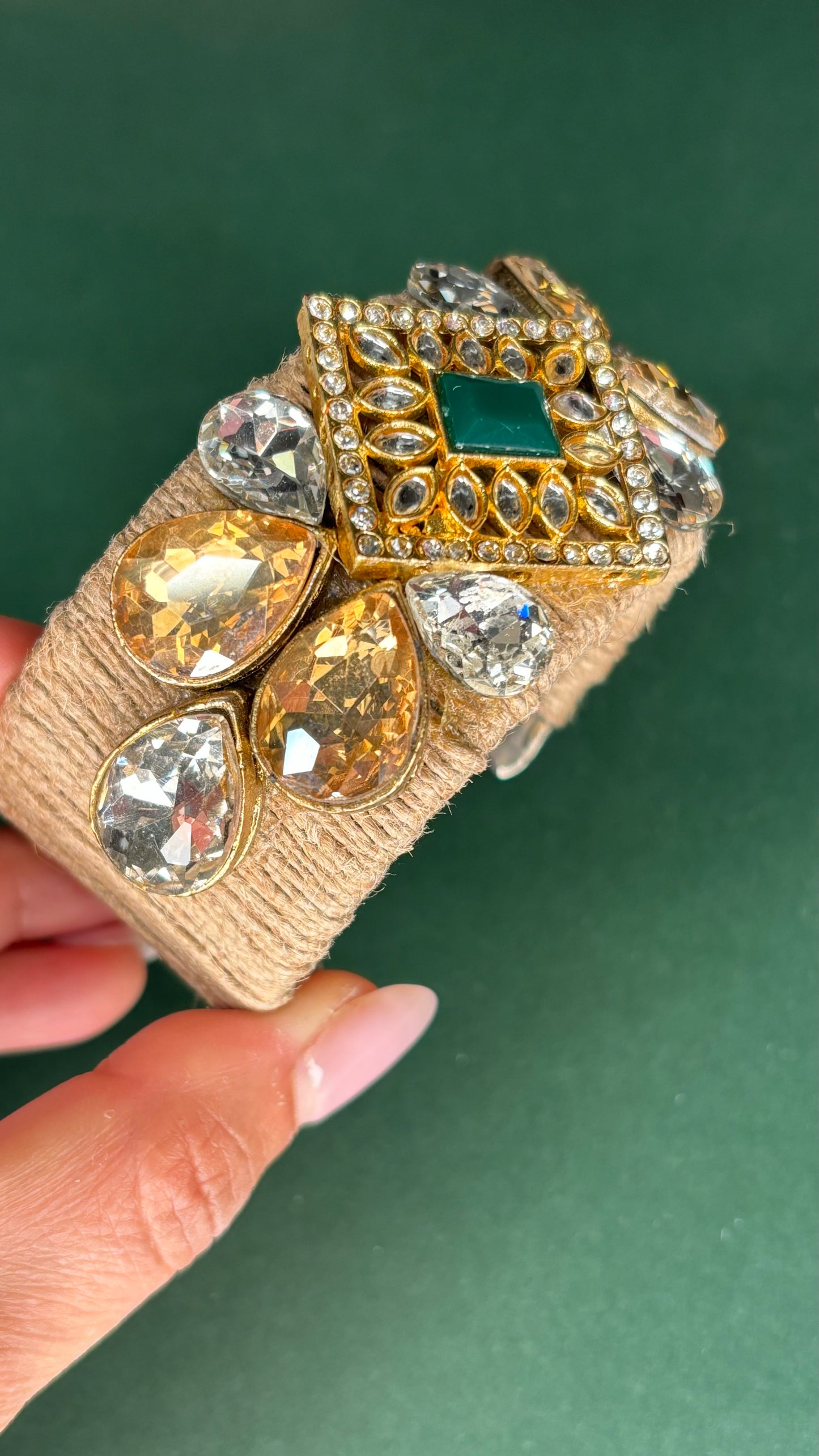 Handmade Jute Cuff - Stone and Green