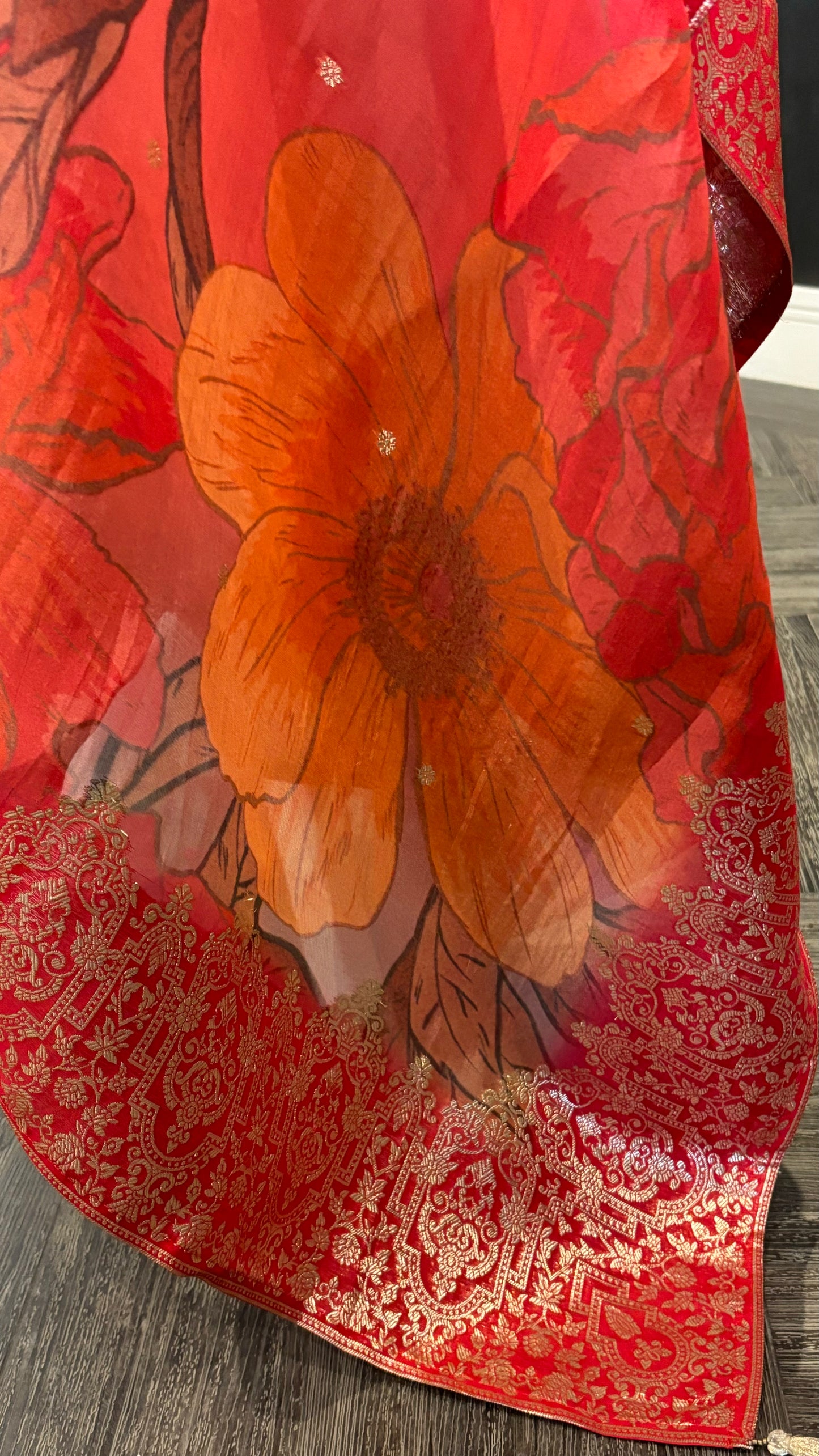 Red Banarsi digital Print - 3pc