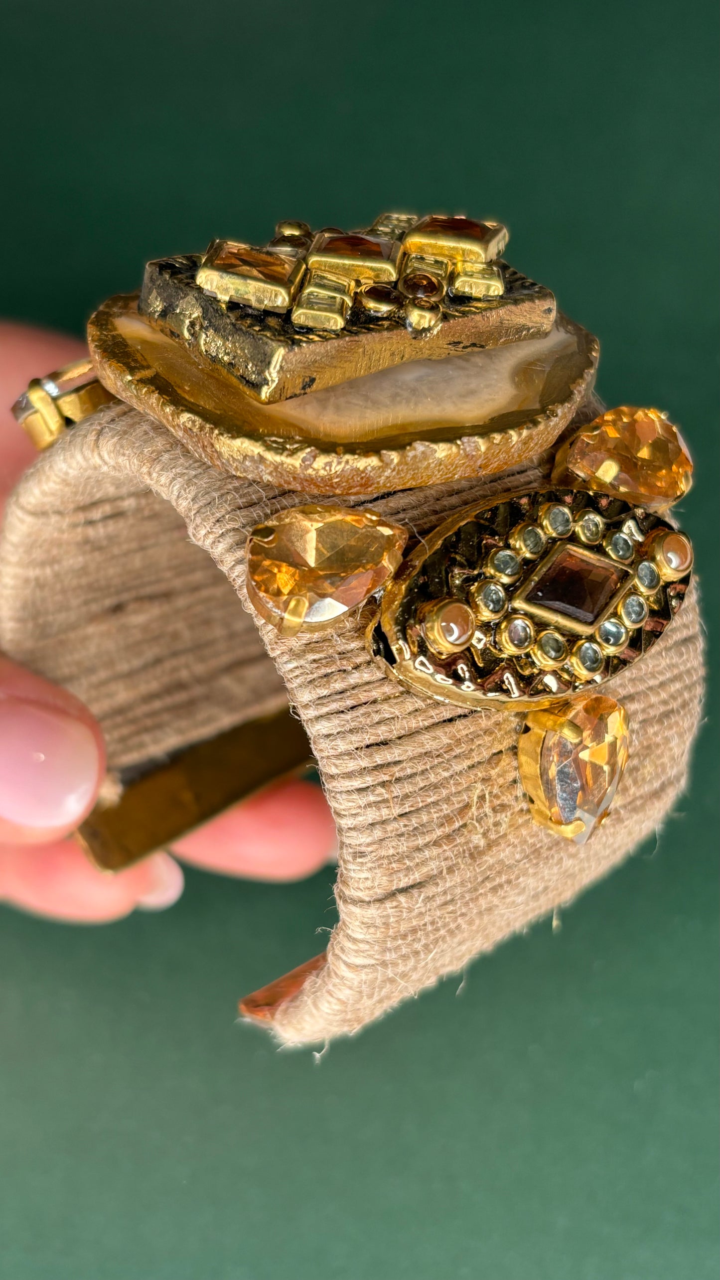 Handmade Jute Cuff - Large Stone Natural