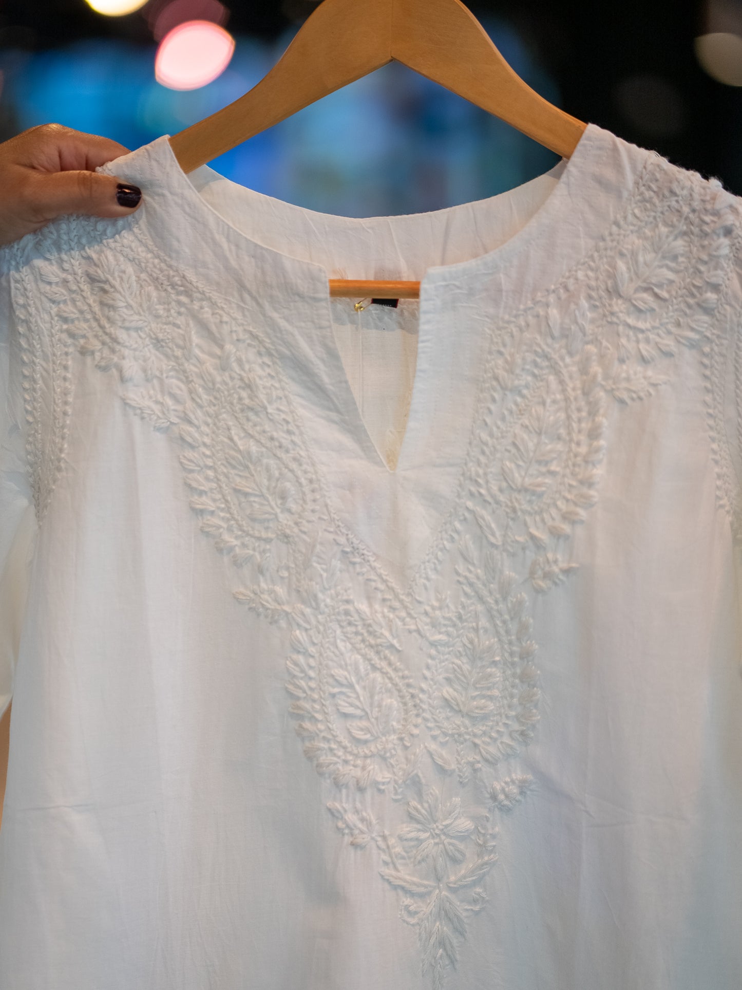 White Cotton Paisley Kurta