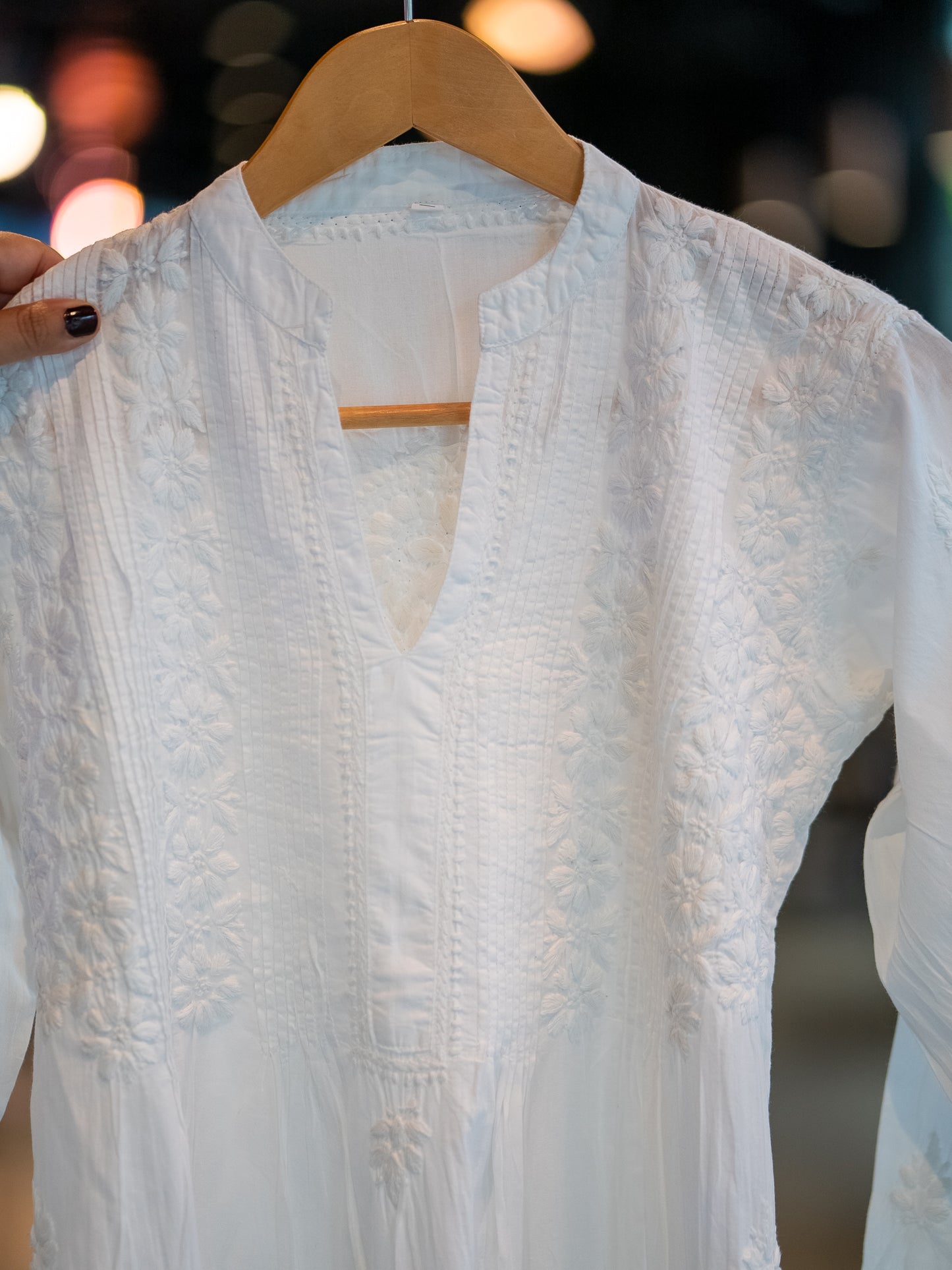 White Cotton Anarkali Style Kurta