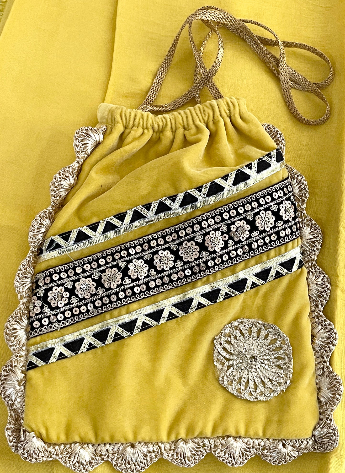 Yellow Micro Velvet and Gota - 4pc