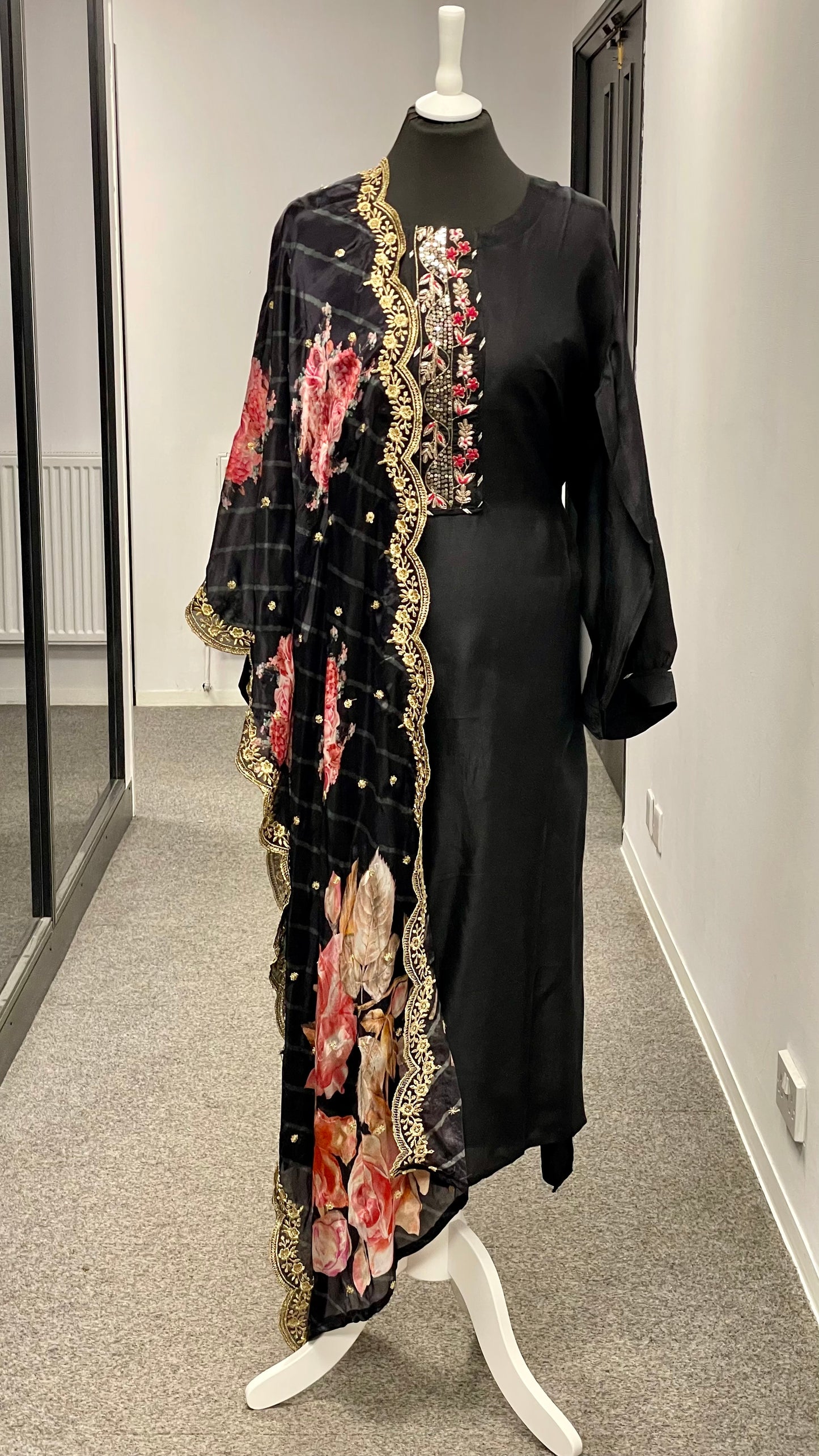 Black Floral Suit - 3pc