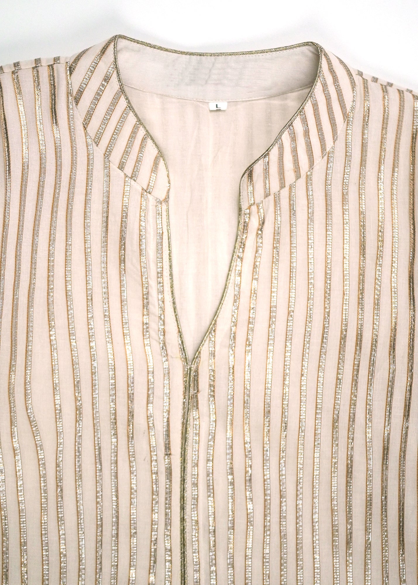 Ivory Gota Detailed Kameez - Nehru Collar
