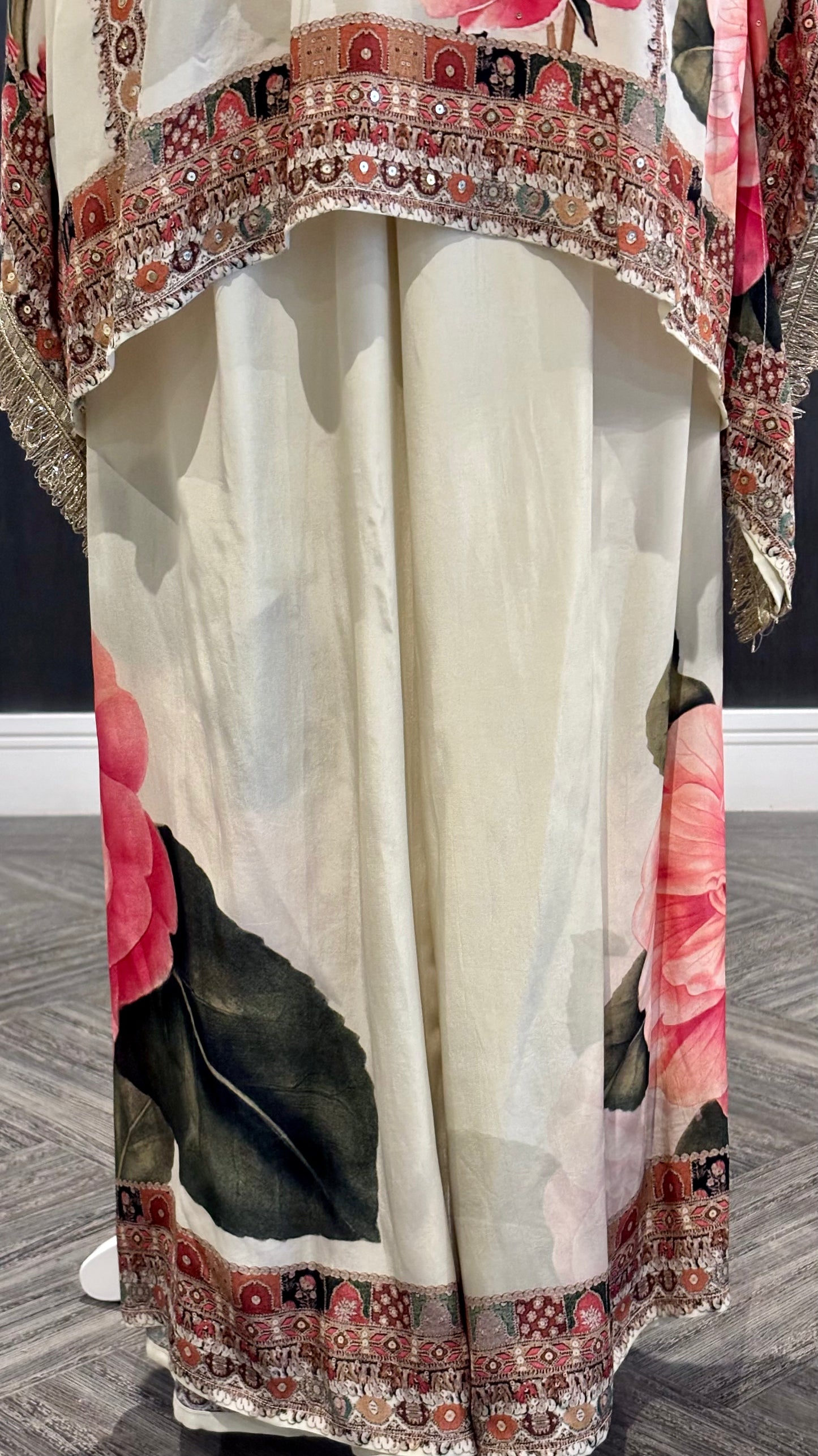 Cream Floral Kaftan Kurta - 2pc
