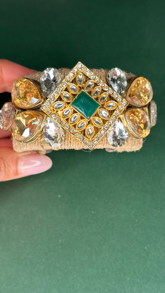 Handmade Jute Cuff - Stone and Green