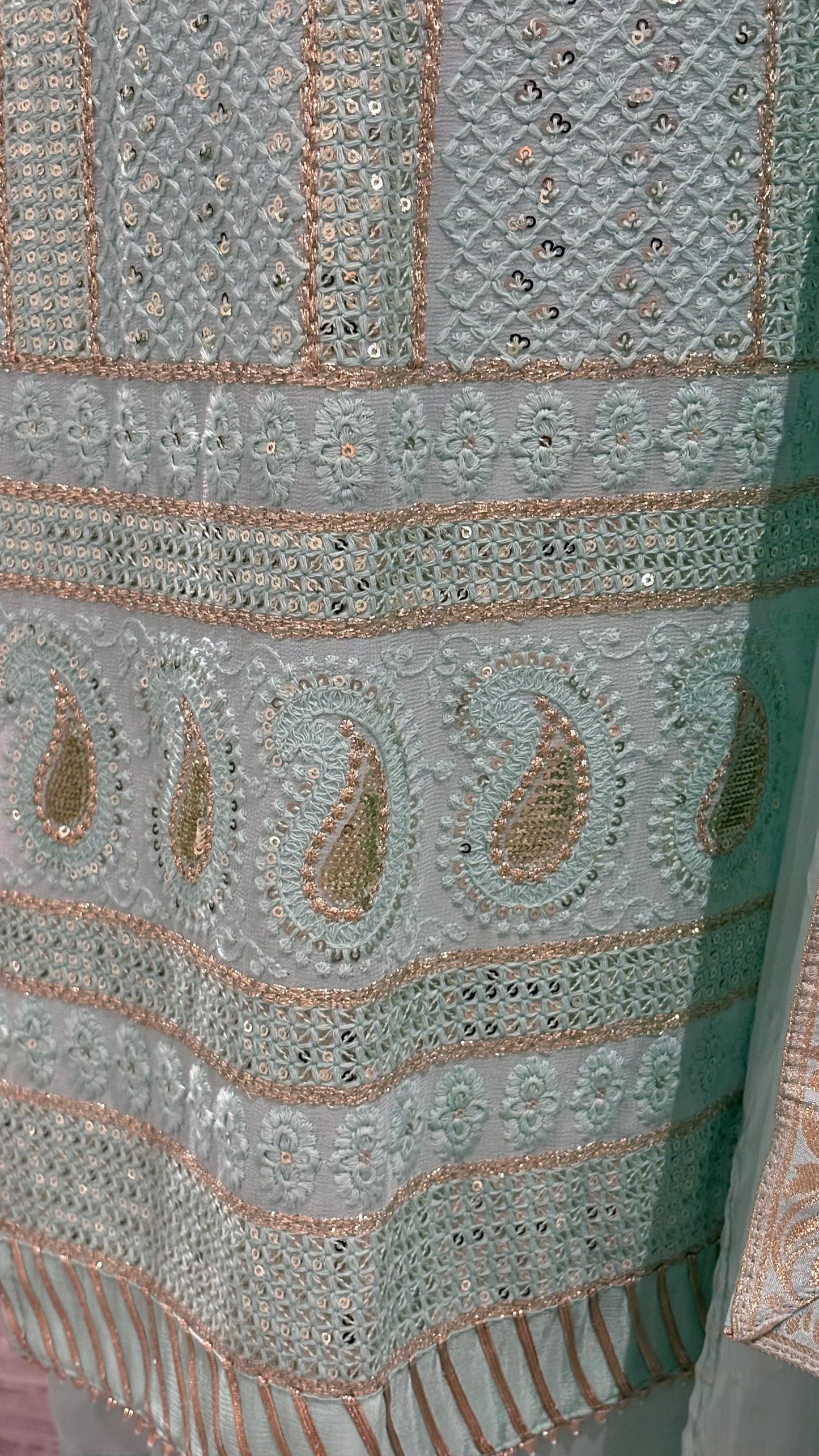 Mint Georgette Lakhnavi - 3pc