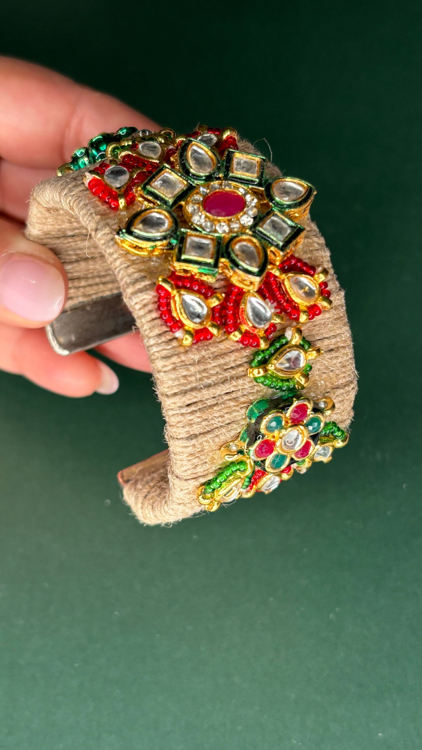 Handmade Jute Cuff - Red and Green