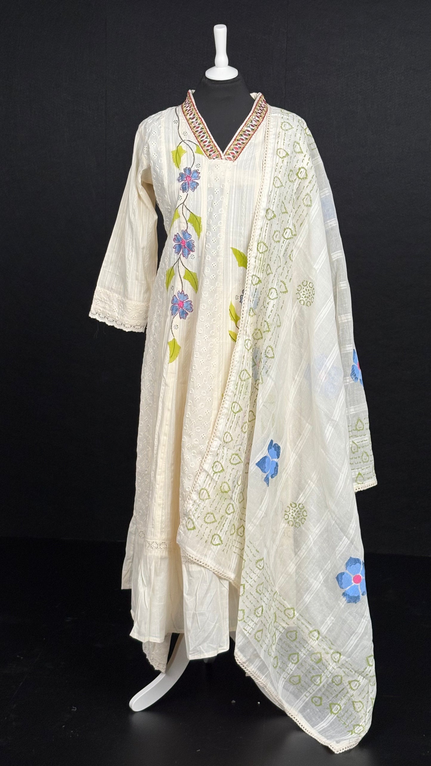 Chikankari Hand Painted Cotton Set - 3pc