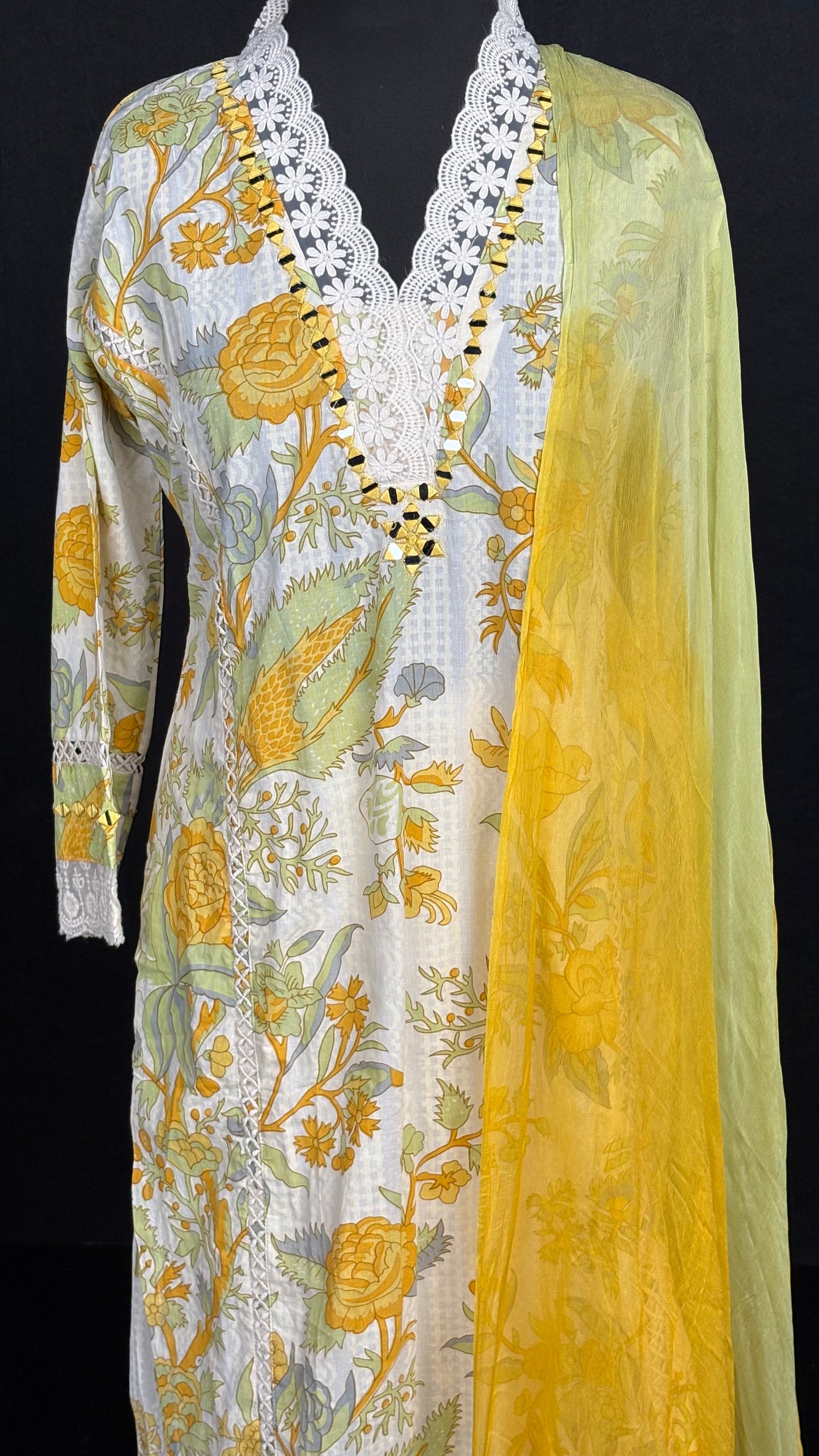 Yellow Printed Cotton Set - 3pc