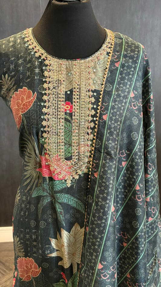 Charcoal Printed - 3pc