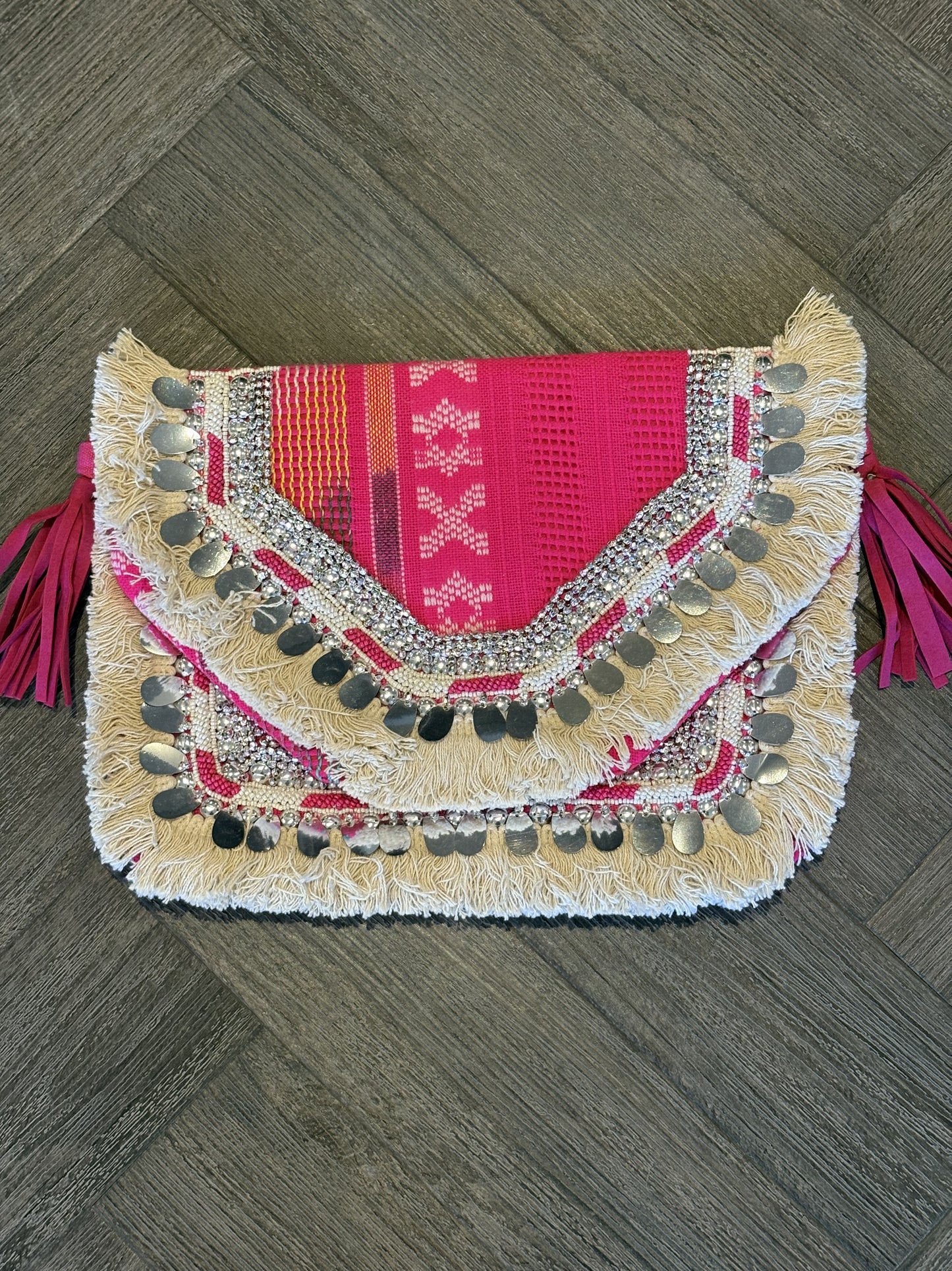 Pink Large Boho Clutch