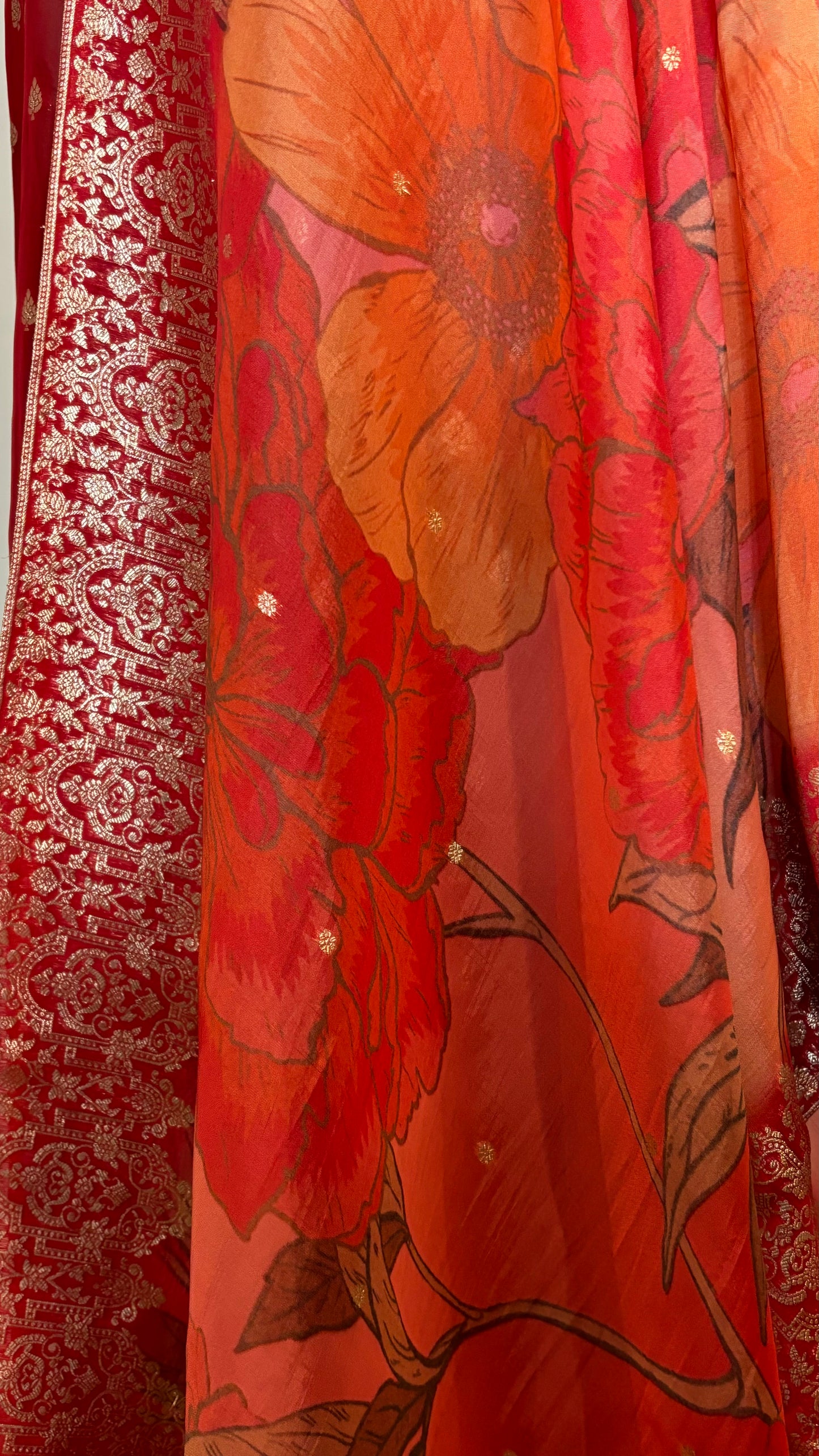 Red Banarsi digital Print - 3pc