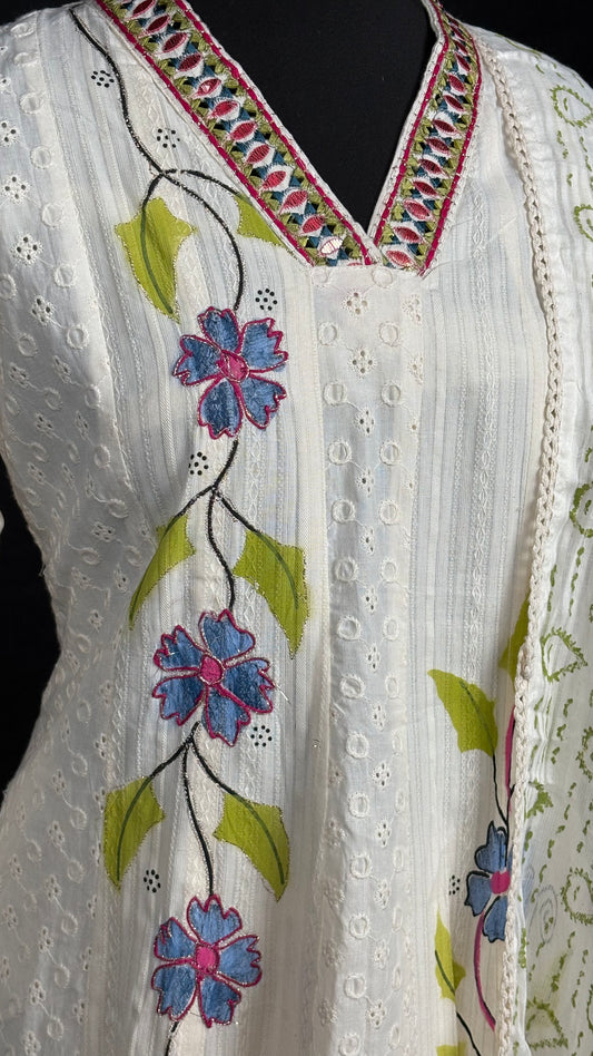 Chikankari Hand Painted Cotton Set - 3pc