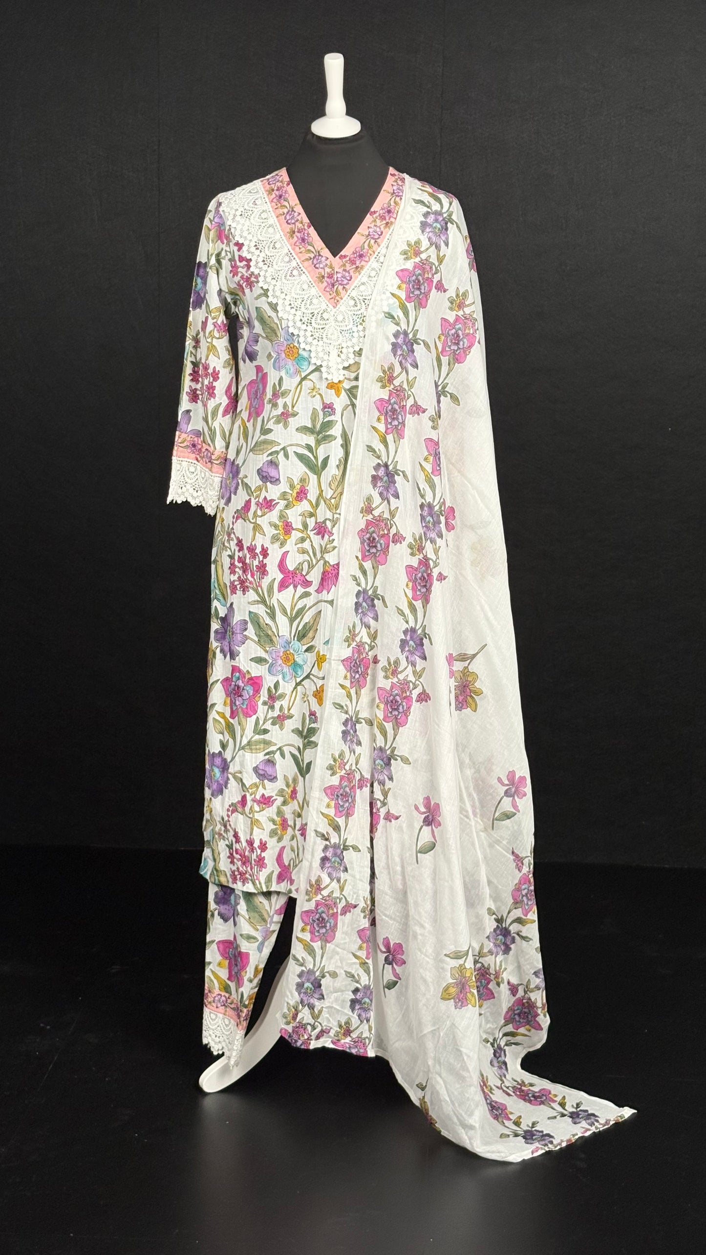 Lace and Print Cotton Set - 3pc