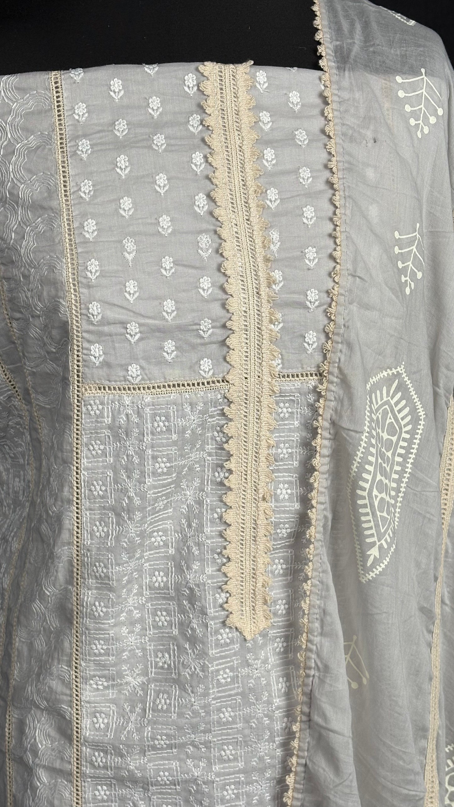 Grey Lace Cotton - 3pc