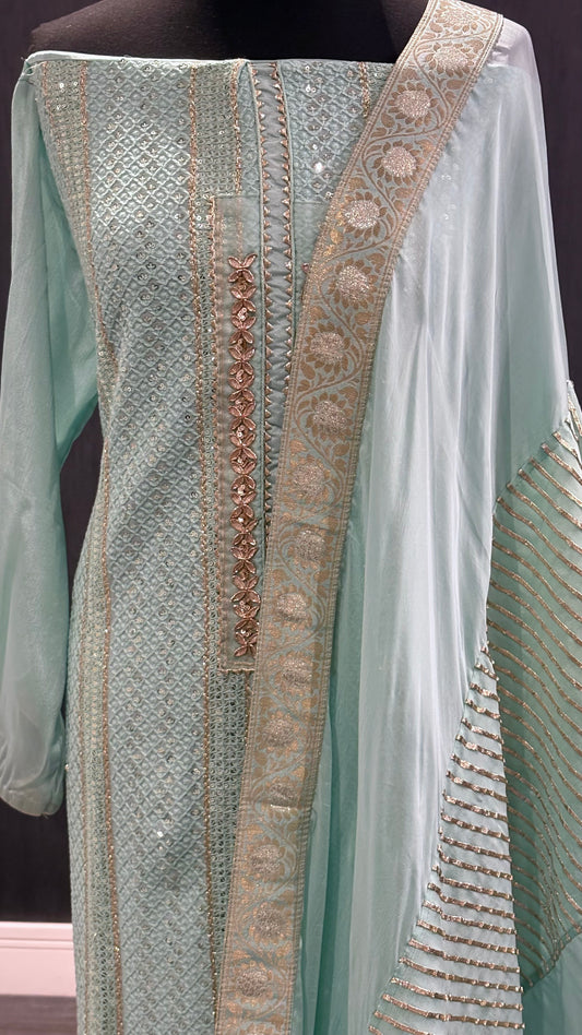 Mint Georgette Lakhnavi - 3pc