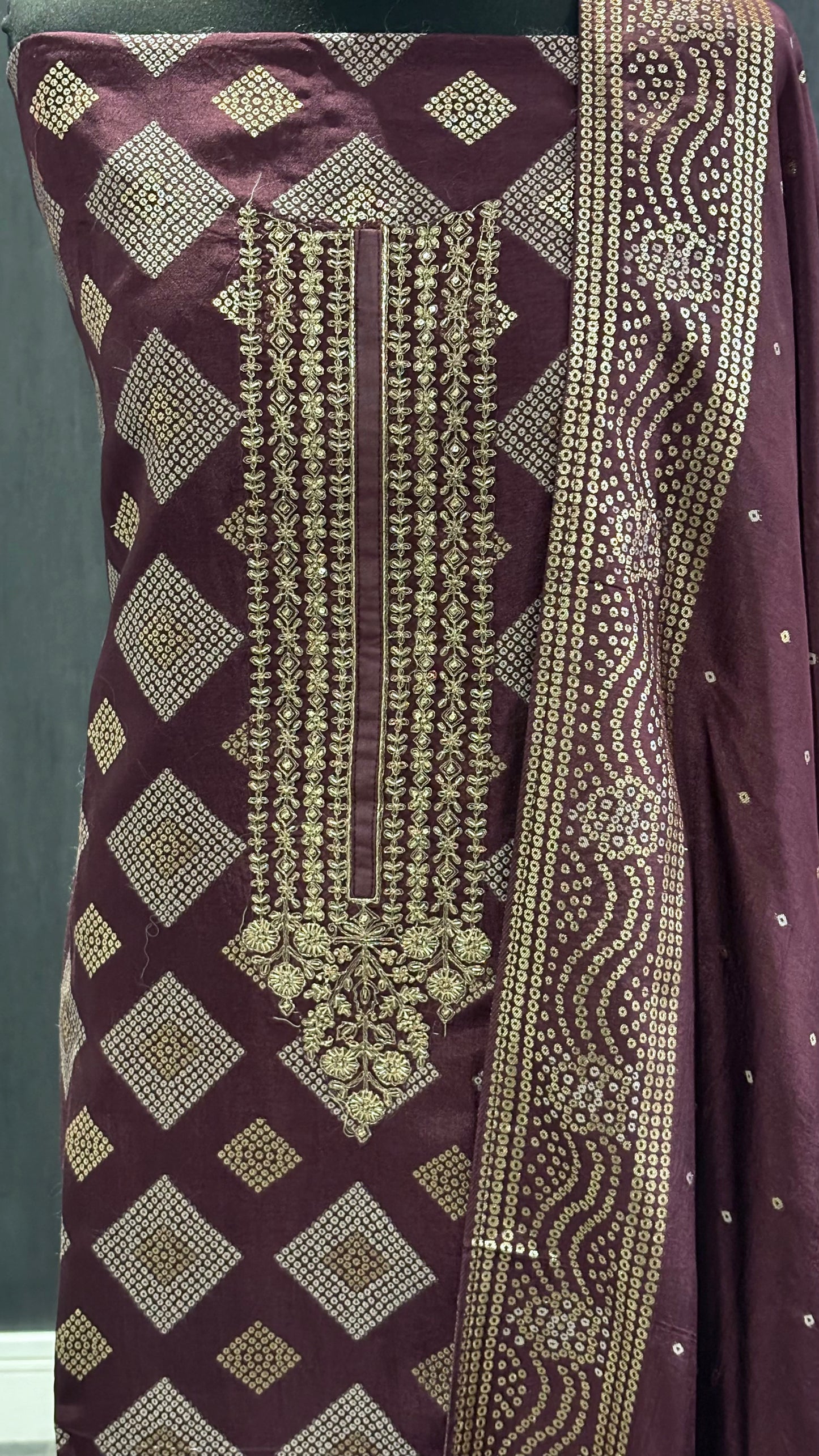 Burgundy Bandhini Style - 3pc