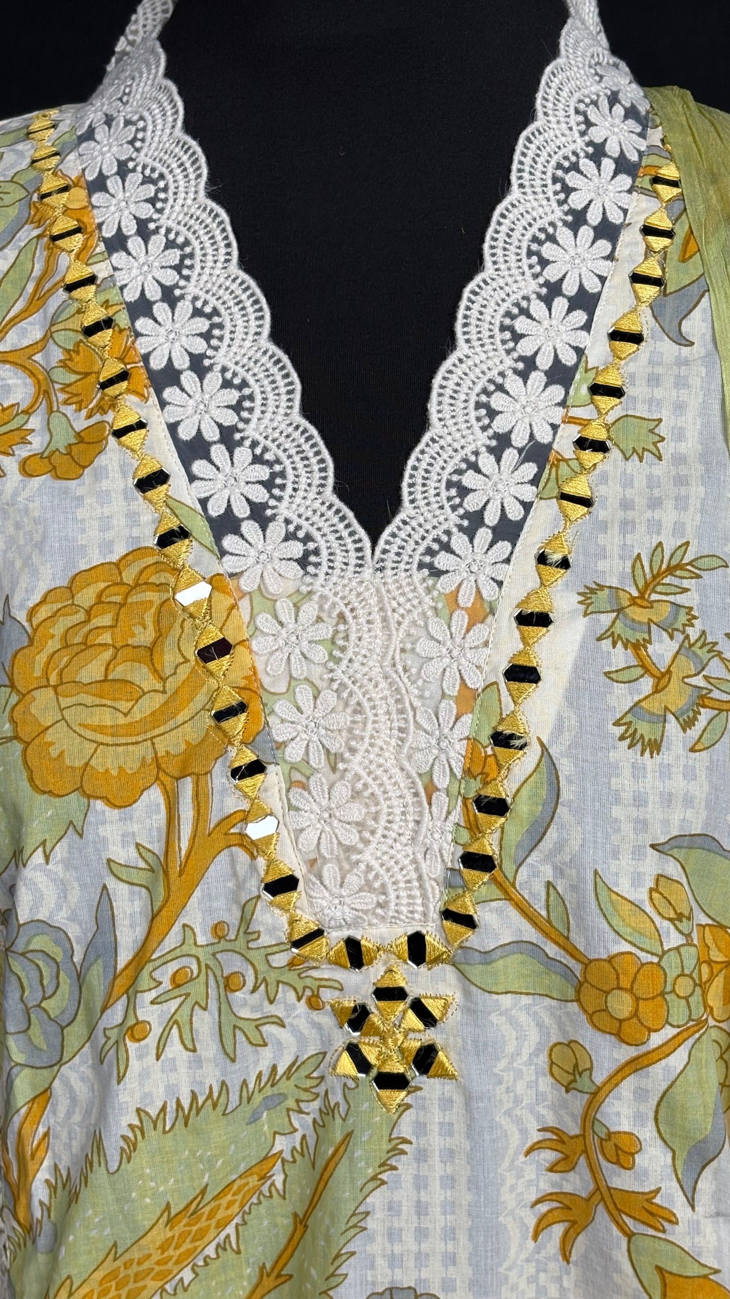 Yellow Printed Cotton Set - 3pc