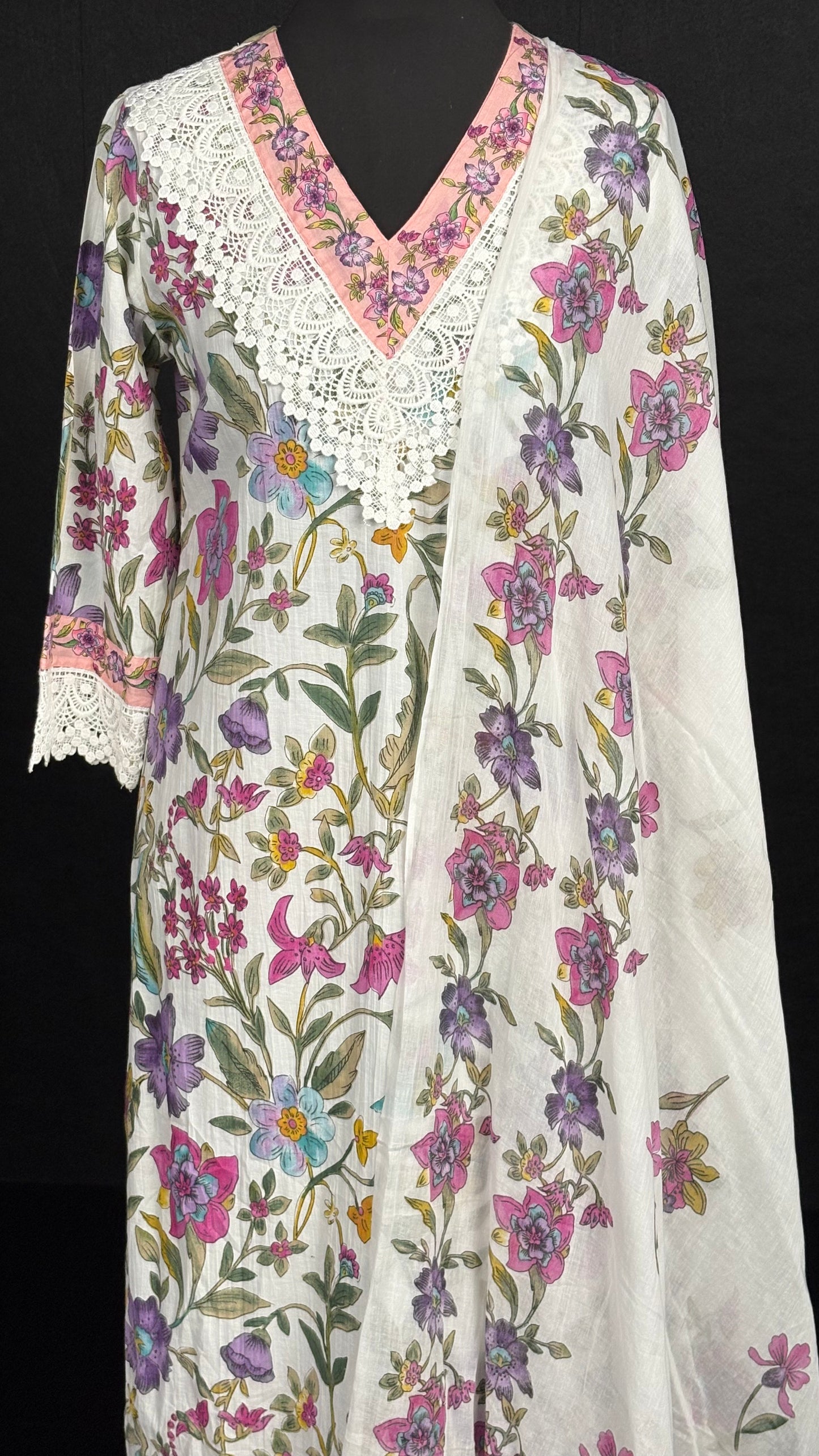Lace and Print Cotton Set - 3pc