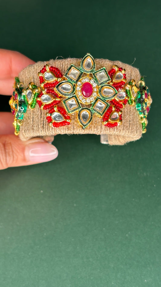 Handmade Jute Cuff - Red and Green