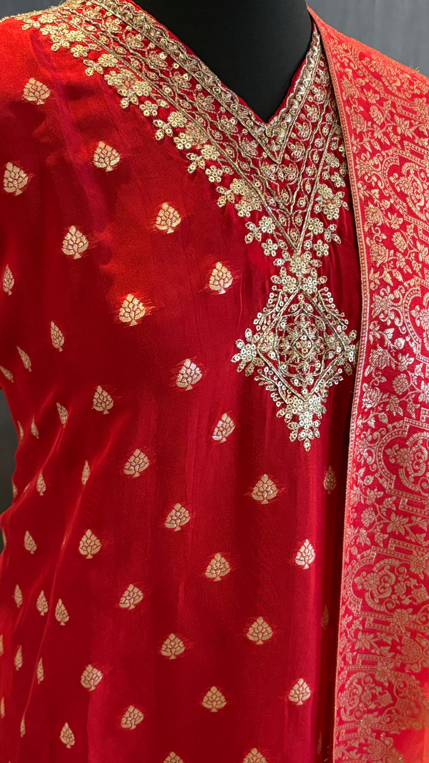 Red Banarsi digital Print - 3pc