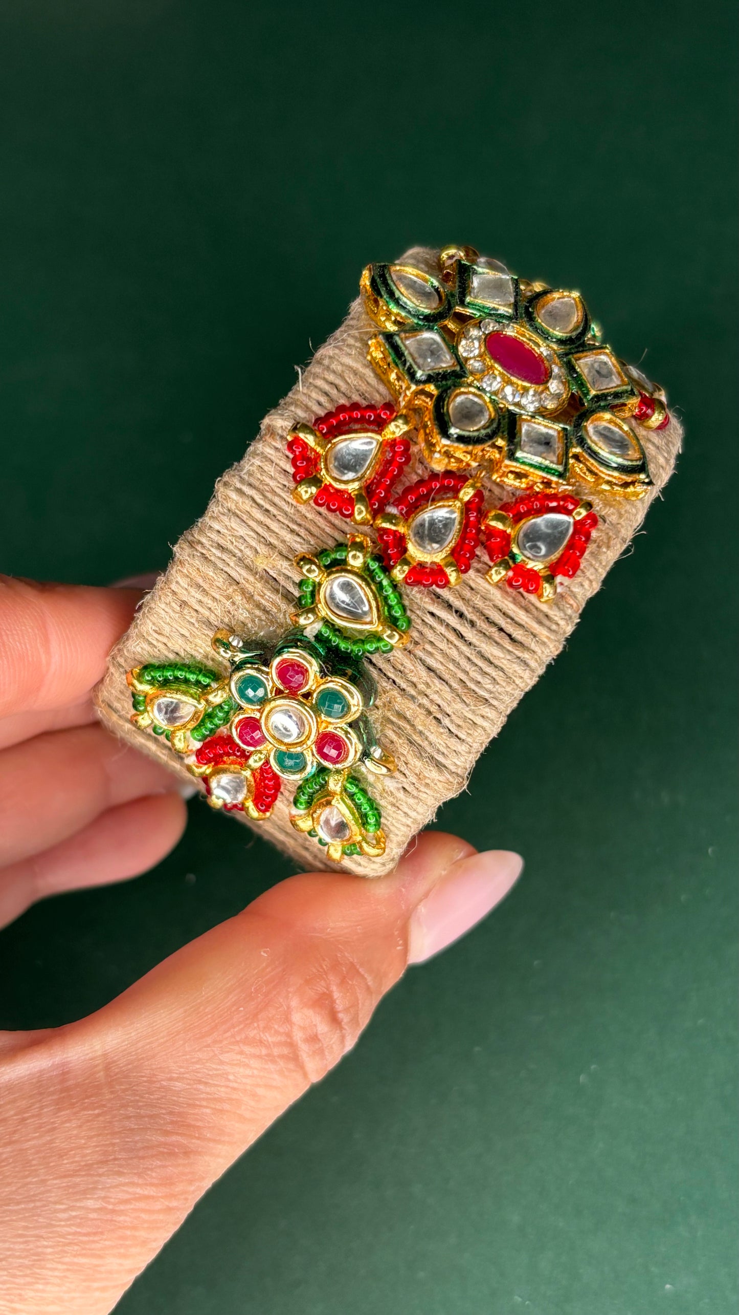 Handmade Jute Cuff - Red and Green