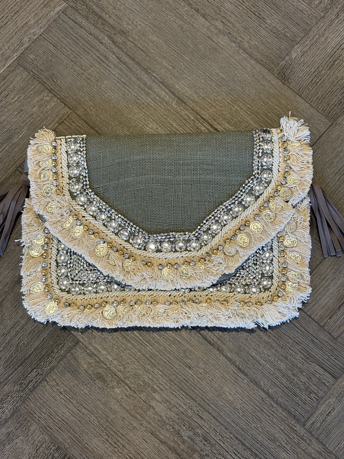 Grey Large Boho Clutch