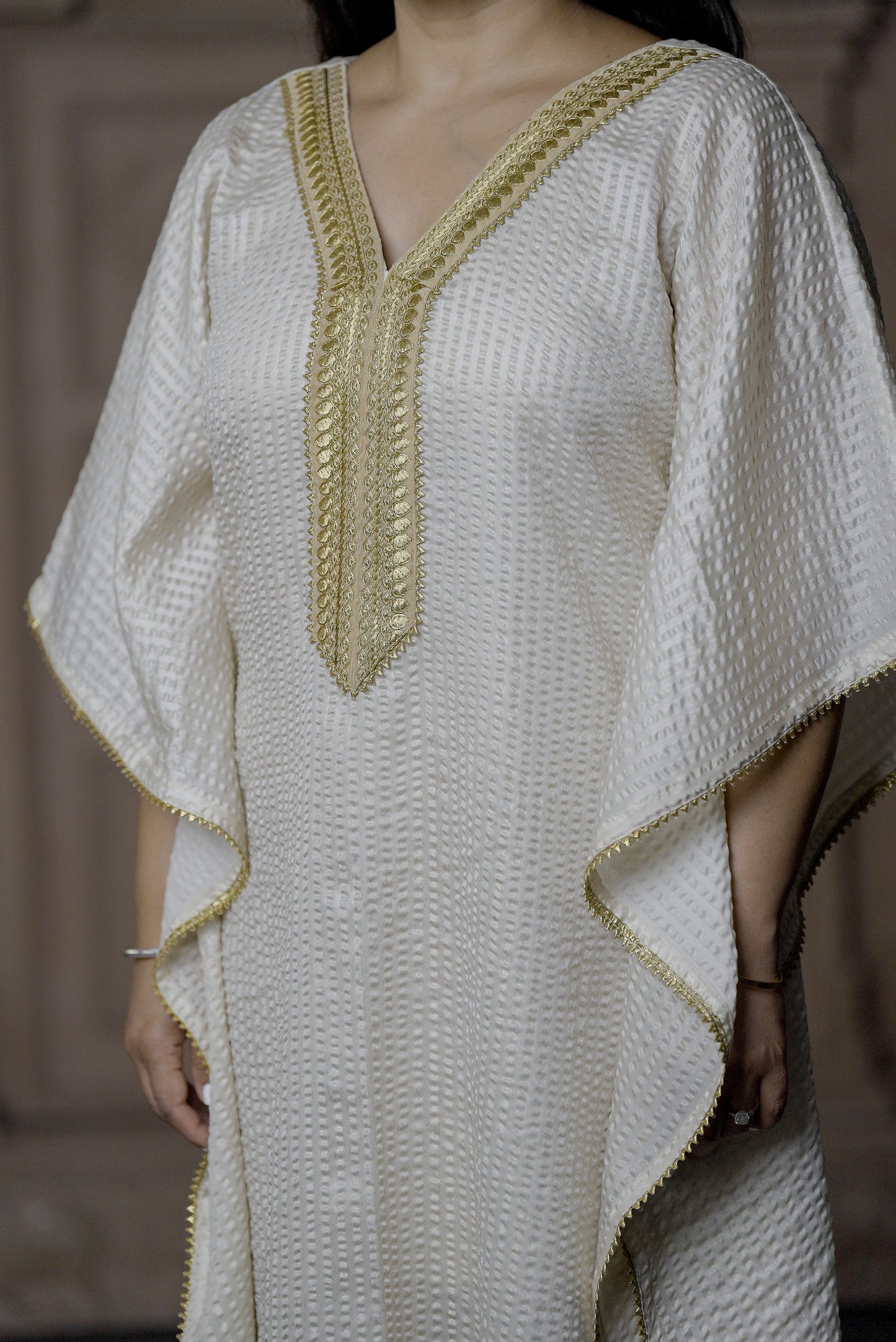 Ivory and Gold Shimmer Kaftan