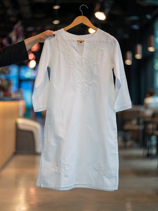 White Cotton Paisley Kurta