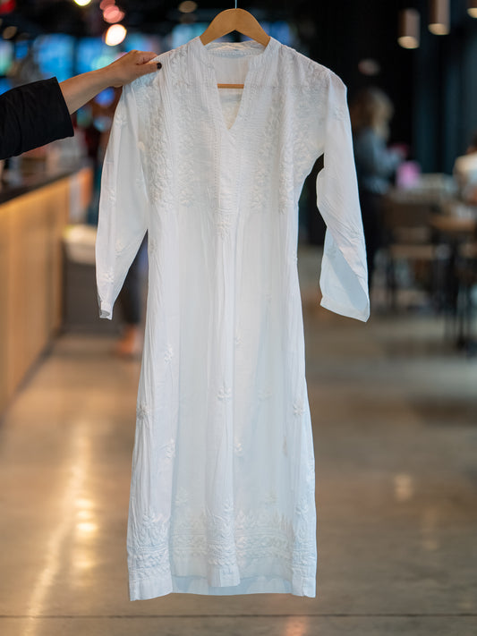 White Cotton Anarkali Style Kurta