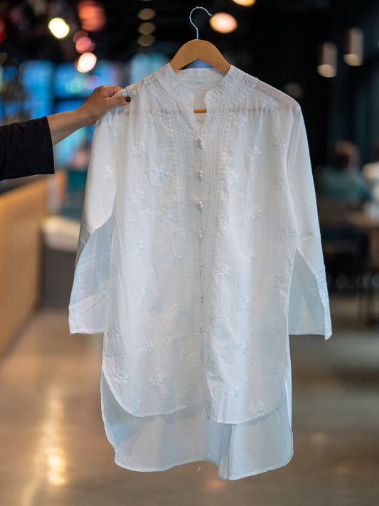 White Double Button Kurta