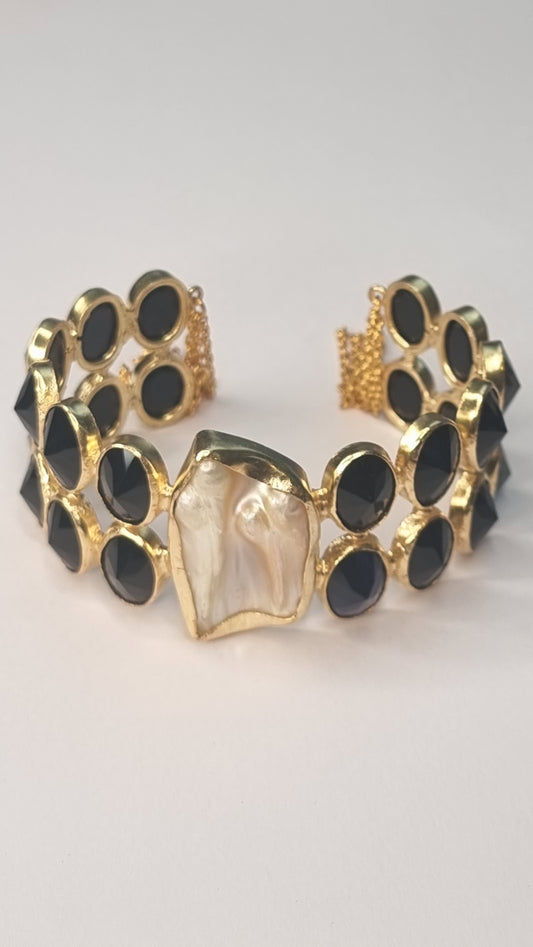 Black and Pearl Cuff Bracelet