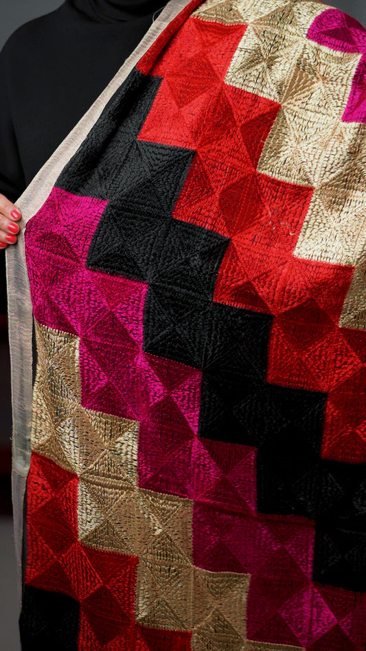Phulkari - Black, Gold, Red & Pink