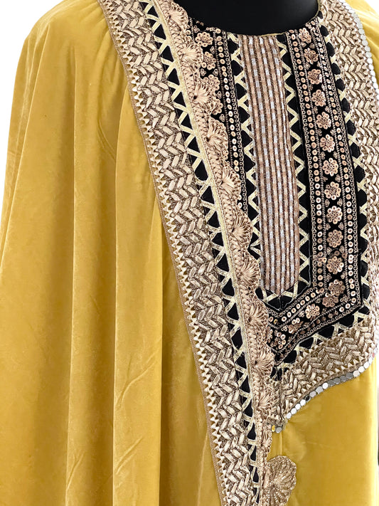 Yellow Micro Velvet and Gota - 4pc
