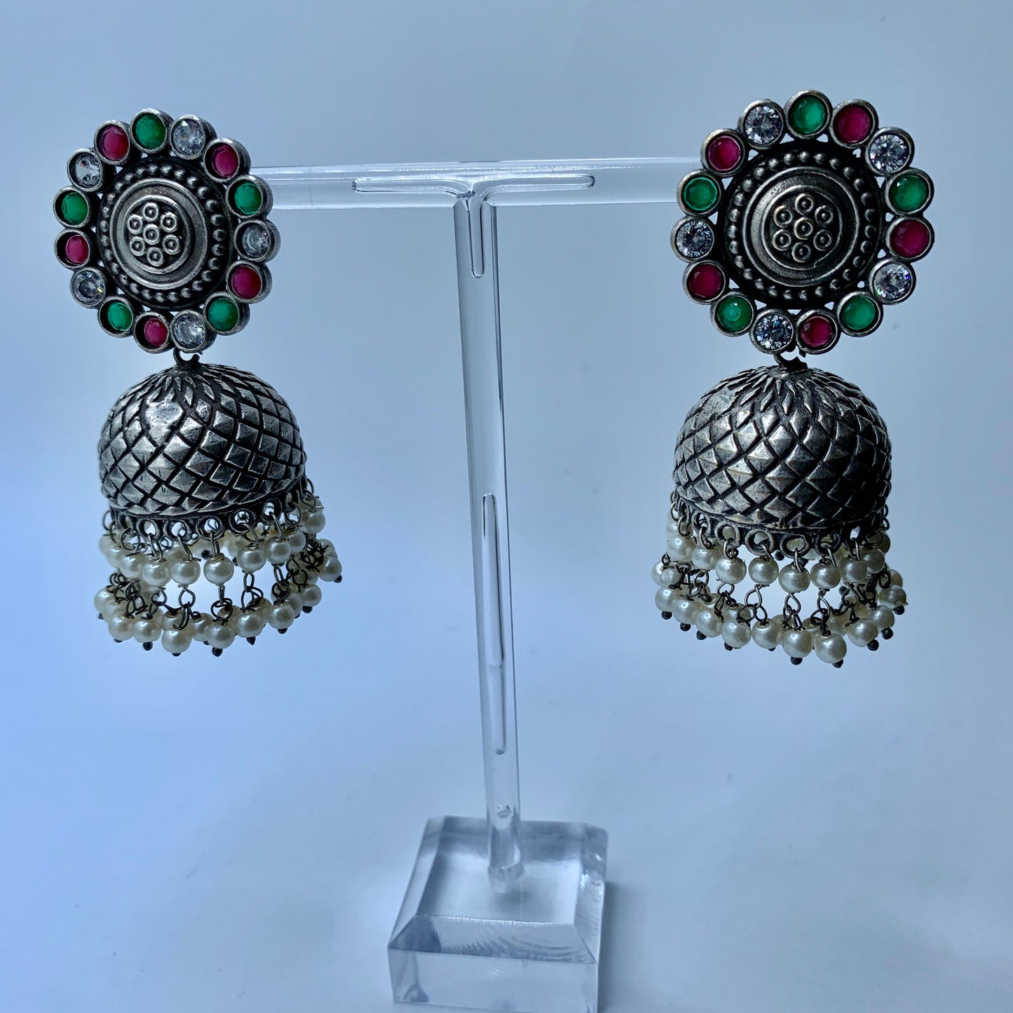 Silver Chumka with Red and Green Stone Detailing
