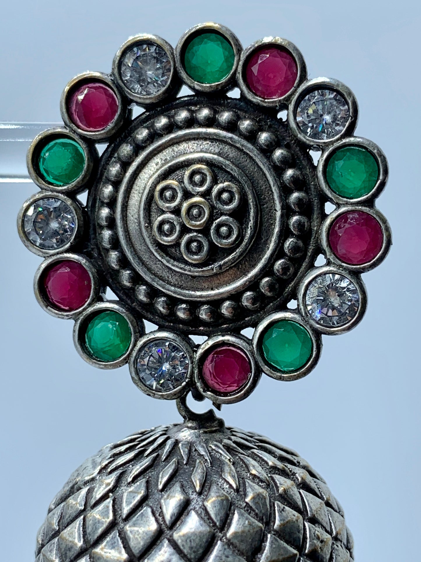 Silver Chumka with Red and Green Stone Detailing