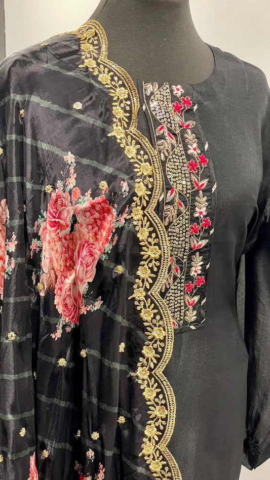Black Floral Suit - 3pc