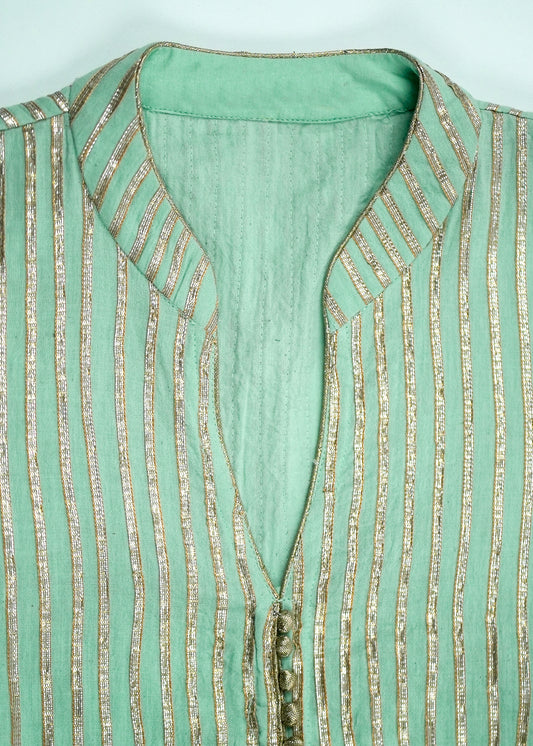 Teal Kurta - Nehru Neckline