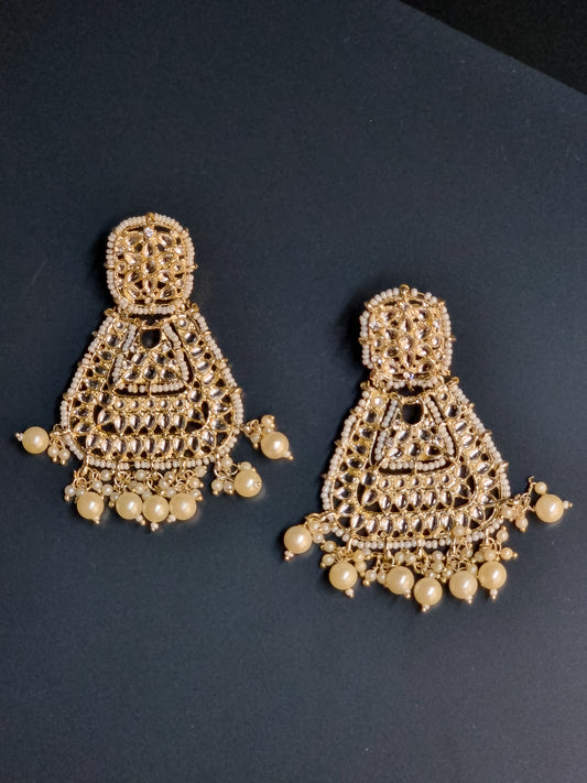 Pearl and Kundan Statement Earrings